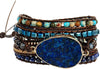 Natural Stone Wrap Bracelet for Women with Jasper Agate and Turquoise Beads on Boho Leather Cord Multi Wrap Adjustable 6 to 8.5 Inches - Lapis Blue 5W