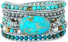 Natural Stone Wrap Bracelet for Women with Jasper Agate and Turquoise Beads on Boho Leather Cord Multi Wrap Adjustable 6 to 8.5 Inches - Turquoise Blue 5W