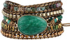 Natural Stone Wrap Bracelet for Women with Jasper Agate and Turquoise Beads on Boho Leather Cord Multi Wrap Adjustable 6 to 8.5 Inches - Green Brown 5W