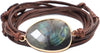 Natural Stone Wrap Bracelet for Women with Jasper Agate and Turquoise Beads on Boho Leather Cord Multi Wrap Adjustable 6 to 8.5 Inches - Gray