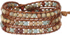 Natural Stone Wrap Bracelet for Women with Jasper Agate and Turquoise Beads on Boho Leather Cord Multi Wrap Adjustable 6 to 8.5 Inches - Earth Brown 3W