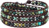 Natural Stone Wrap Bracelet for Women with Jasper Agate and Turquoise Beads on Boho Leather Cord Multi Wrap Adjustable 6 to 8.5 Inches - Olive Green 3W
