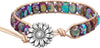 Natural Stone Wrap Bracelet for Women with Jasper Agate and Turquoise Beads on Boho Leather Cord Multi Wrap Adjustable 6 to 8.5 Inches - Blue Purple 1W