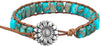 Natural Stone Wrap Bracelet for Women with Jasper Agate and Turquoise Beads on Boho Leather Cord Multi Wrap Adjustable 6 to 8.5 Inches - Turquoise Blue 1W