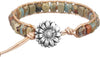 Natural Stone Wrap Bracelet for Women with Jasper Agate and Turquoise Beads on Boho Leather Cord Multi Wrap Adjustable 6 to 8.5 Inches - Earth Brown