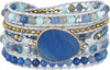 Natural Stone Wrap Bracelet for Women with Jasper Agate and Turquoise Beads on Boho Leather Cord Multi Wrap Adjustable 6 to 8.5 Inches - Blue Grey 5W