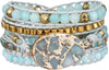 Natural Stone Wrap Bracelet for Women with Jasper Agate and Turquoise Beads on Boho Leather Cord Multi Wrap Adjustable 6 to 8.5 Inches - Auqa Blue 5W