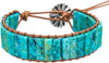 Natural Stone Wrap Bracelet for Women with Jasper Agate and Turquoise Beads on Boho Leather Cord Multi Wrap Adjustable 6 to 8.5 Inches - Bright Turquoise Blue