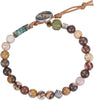 Natural Stone Wrap Bracelet for Women with Jasper Agate and Turquoise Beads on Boho Leather Cord Multi Wrap Adjustable 6 to 8.5 Inches - Earth Brown-2