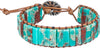 Natural Stone Wrap Bracelet for Women with Jasper Agate and Turquoise Beads on Boho Leather Cord Multi Wrap Adjustable 6 to 8.5 Inches - Aqua blue 1W