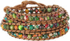 Natural Stone Wrap Bracelet for Women with Jasper Agate and Turquoise Beads on Boho Leather Cord Multi Wrap Adjustable 6 to 8.5 Inches - Colorful 3W
