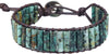 Natural Stone Wrap Bracelet for Women with Jasper Agate and Turquoise Beads on Boho Leather Cord Multi Wrap Adjustable 6 to 8.5 Inches - Olive Green 1W