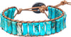 Natural Stone Wrap Bracelet for Women with Jasper Agate and Turquoise Beads on Boho Leather Cord Multi Wrap Adjustable 6 to 8.5 Inches - Turquoise Blue