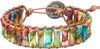 Natural Stone Wrap Bracelet for Women with Jasper Agate and Turquoise Beads on Boho Leather Cord Multi Wrap Adjustable 6 to 8.5 Inches - Colorful 1W-2