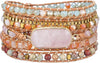 Natural Stone Wrap Bracelet for Women with Jasper Agate and Turquoise Beads on Boho Leather Cord Multi Wrap Adjustable 6 to 8.5 Inches - Pink 5W