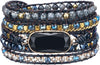 Natural Stone Wrap Bracelet for Women with Jasper Agate and Turquoise Beads on Boho Leather Cord Multi Wrap Adjustable 6 to 8.5 Inches - Black 5W