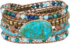 Natural Stone Wrap Bracelet for Women with Jasper Agate and Turquoise Beads on Boho Leather Cord Multi Wrap Adjustable 6 to 8.5 Inches - Blue Brown 5W