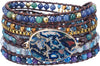 Natural Stone Wrap Bracelet for Women with Jasper Agate and Turquoise Beads on Boho Leather Cord Multi Wrap Adjustable 6 to 8.5 Inches - Blue 5W