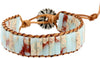 Natural Stone Wrap Bracelet for Women with Jasper Agate and Turquoise Beads on Boho Leather Cord Multi Wrap Adjustable 6 to 8.5 Inches - Sky Blue 1W