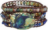 Natural Stone Wrap Bracelet for Women with Jasper Agate and Turquoise Beads on Boho Leather Cord Multi Wrap Adjustable 6 to 8.5 Inches - Green Blue 5W