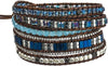 Natural Stone Wrap Bracelet for Women with Jasper Agate and Turquoise Beads on Boho Leather Cord Multi Wrap Adjustable 6 to 8.5 Inches - Blue Coffee 5W