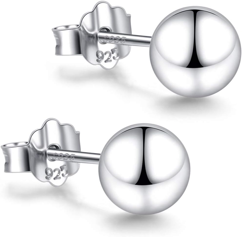 18K White Gold Plated Sterling Silver Ball Stud Earrings - main view