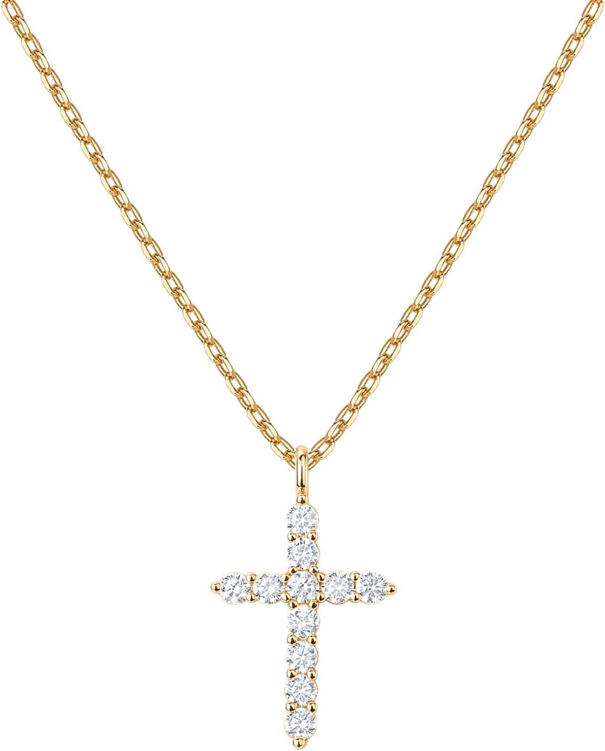 14K Gold Plated Cubic Zirconia Cross Necklace for Women Cross Faith Pendant Necklaces - main view