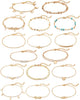 16Pcs Ankle Bracelets for Women Gold Silver Two Style Chain Beach Anklet Bracelet Jewelry Anklet Set, Adjustable Size - B:Gold