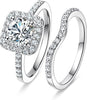 18K White Gold Plated 2-in-1 Halo CZ Engagement Wedding Rings Women - main view