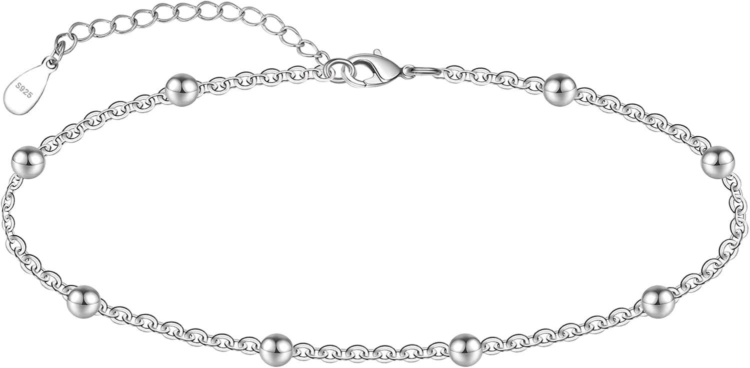 925 Sterling Silver Ankle Bracelets for Women, Adjustable Double Layer Chain Anklets, Minimalist Lightweight Foot Jewelry for Beach & Everyday Wear - main view