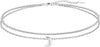 925 Sterling Silver Ankle Bracelets for Women, Adjustable Double Layer Chain Anklets, Minimalist Lightweight Foot Jewelry for Beach & Everyday Wear - Moon Layered