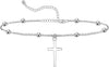 925 Sterling Silver Ankle Bracelets for Women, Adjustable Double Layer Chain Anklets, Minimalist Lightweight Foot Jewelry for Beach & Everyday Wear - cross
