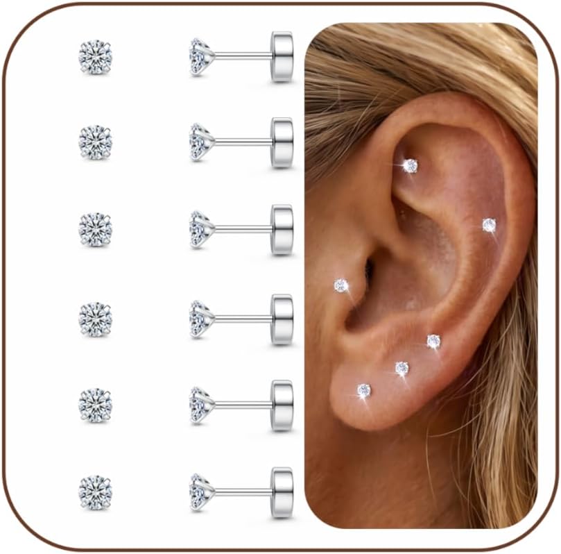 20G Flat Back Earrings for Women Tiny Stud - main view