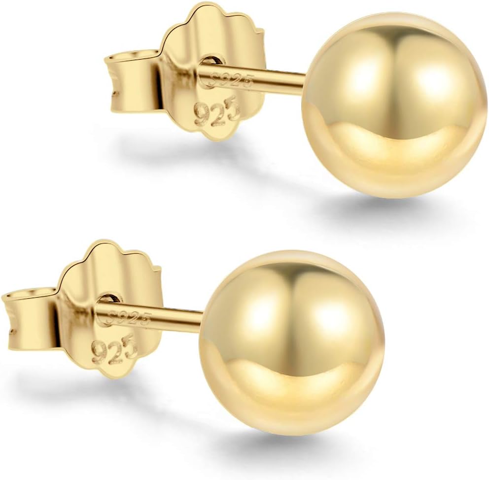 18K Gold Plated Sterling Silver Ball Stud Earring for Women - main view