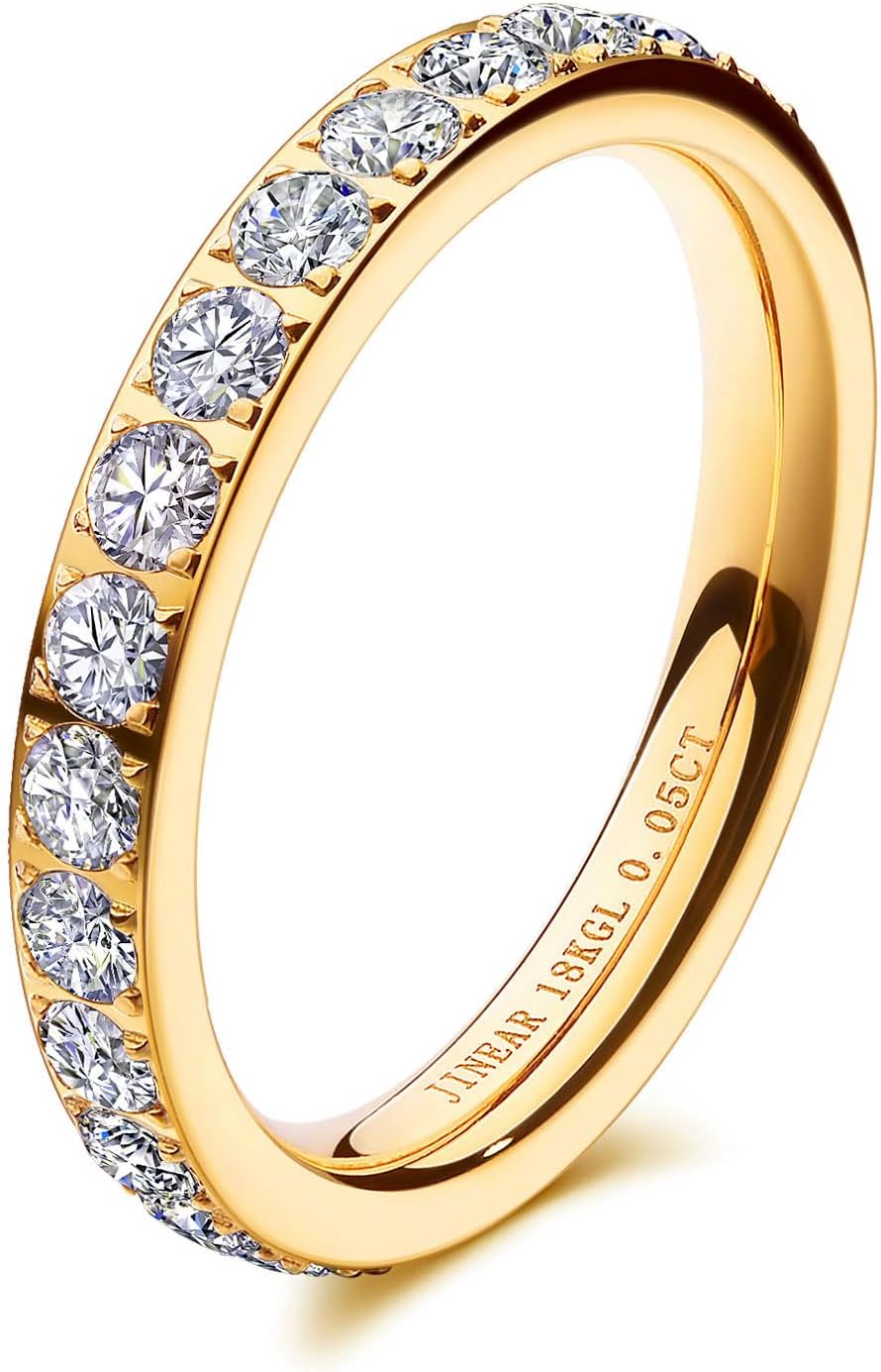 3mm Wedding Bands for Women Eternity Ring 18K Gold Plated Cubic Zirconia Engagement Rings Stackable Anniversary Promise Statement Ring Gift for Her - main view
