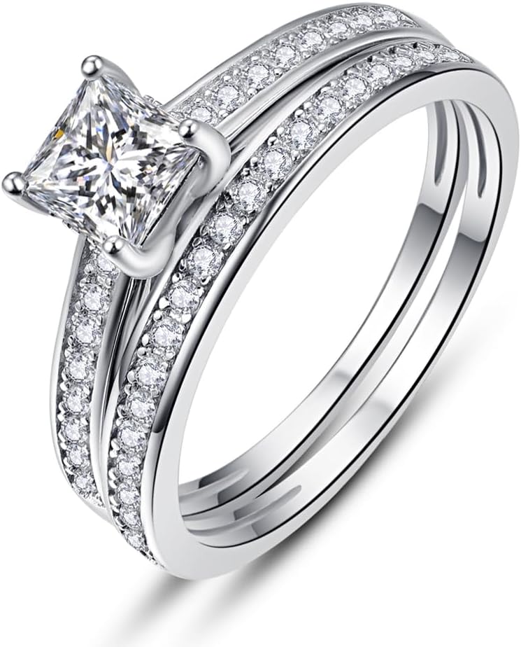 1.35CT Princess Cut Engagement Ring Set for Women, 5A Cubic Zirconia - main view
