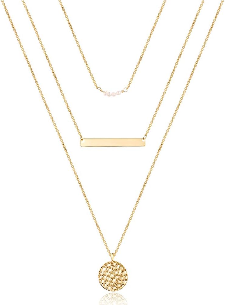 Dainty Layered Choker Necklace Handmade Y Pendant Necklace Multilayer Bar Disc Necklace Adjustable Layering Choker Necklaces for Women - main view