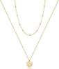 Dainty Layered Choker Necklace Handmade Y Pendant Necklace Multilayer Bar Disc Necklace Adjustable Layering Choker Necklaces for Women - 2PCS - Chain&Hammered Disc