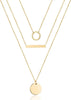 Dainty Layered Choker Necklace Handmade Y Pendant Necklace Multilayer Bar Disc Necklace Adjustable Layering Choker Necklaces for Women - 3PCS - Circle&Bar&Disc