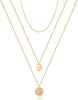 Dainty Layered Choker Necklace Handmade Y Pendant Necklace Multilayer Bar Disc Necklace Adjustable Layering Choker Necklaces for Women - 3PCS - Chain&Disc&Hammered Disc