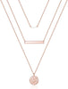 Dainty Layered Choker Necklace Handmade Y Pendant Necklace Multilayer Bar Disc Necklace Adjustable Layering Choker Necklaces for Women - 3PCS Rose Gold - simulated Pearls&Bar&Hammered Disc