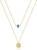 Dainty Layered Choker Necklace Handmade Y Pendant Necklace Multilayer Bar Disc Necklace Adjustable Layering Choker Necklaces for Women - 2PCS - Blue Turquoise&Hammered Disc