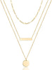 Dainty Layered Choker Necklace Handmade Y Pendant Necklace Multilayer Bar Disc Necklace Adjustable Layering Choker Necklaces for Women - 3PCS - Chain&Bar&Disc