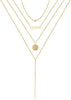 Dainty Layered Choker Necklace Handmade Y Pendant Necklace Multilayer Bar Disc Necklace Adjustable Layering Choker Necklaces for Women - "4PCS - Bead&Bar&Hammered Disc&Rod