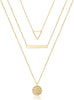 Dainty Layered Choker Necklace Handmade Y Pendant Necklace Multilayer Bar Disc Necklace Adjustable Layering Choker Necklaces for Women - 3PCS - Triangle&Bar&Hammered Disc