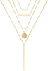 Dainty Layered Choker Necklace Handmade Y Pendant Necklace Multilayer Bar Disc Necklace Adjustable Layering Choker Necklaces for Women - "4PCS - simulated Pearls&Bar& Hammered Disc&Long Bar