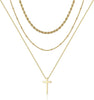 Dainty Layered Choker Necklace Handmade Y Pendant Necklace Multilayer Bar Disc Necklace Adjustable Layering Choker Necklaces for Women - 3PCS - Twist chain&Beads Chain&Cross