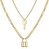 Dainty Layered Choker Necklace Handmade Y Pendant Necklace Multilayer Bar Disc Necklace Adjustable Layering Choker Necklaces for Women - 2PCS - Key&Lock