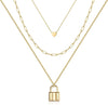 Dainty Layered Choker Necklace Handmade Y Pendant Necklace Multilayer Bar Disc Necklace Adjustable Layering Choker Necklaces for Women - 3PCS - Heart&Link Chain&Lock
