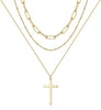 Dainty Layered Choker Necklace Handmade Y Pendant Necklace Multilayer Bar Disc Necklace Adjustable Layering Choker Necklaces for Women - 3PCS - Link Chain&Beads Chain&Cross